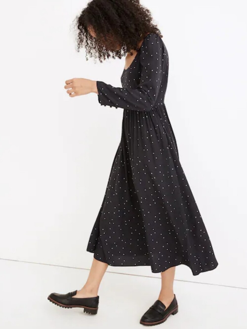 MADEWELL Alicia Long-Sleeve Scoopneck Midi Dress in Night Stars size 6